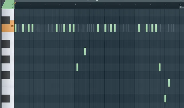 MIDI pattern showing a melodic Log Drum bassline arrangement for Amapiano Drum Kits