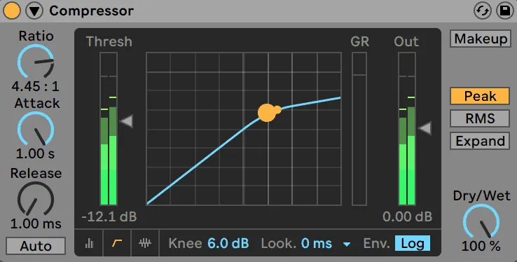 Sidechain Compression A graph showing the correct attack/release curve to minimize the pumping effect.