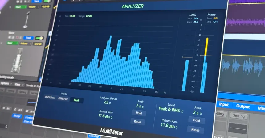 Advanced Afrobeat Mixing Techniques for percussion showing a frequency analyzer with drum peaks.
