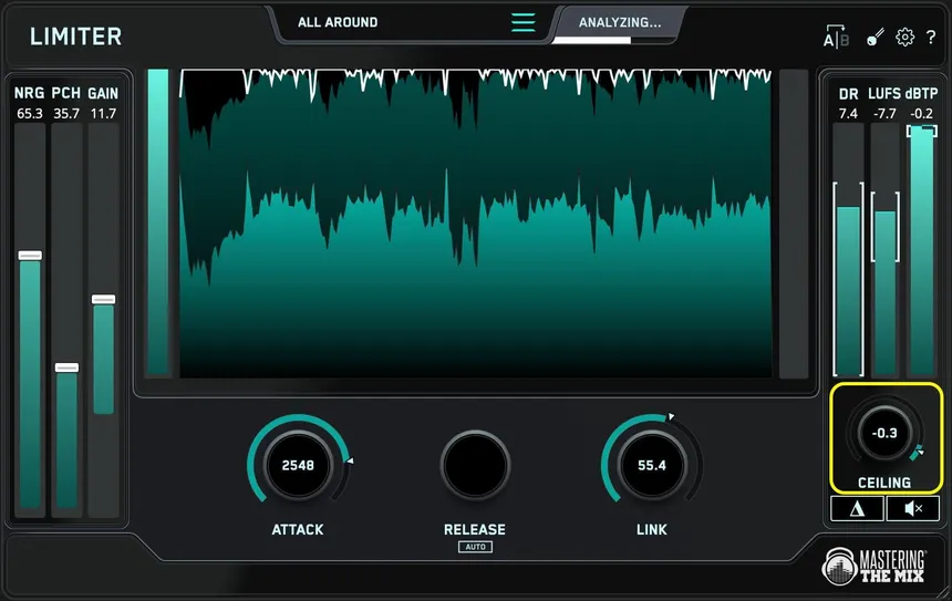 Competitive Mastering Screenshot of an advanced limiter plugin interface clearly showing the
