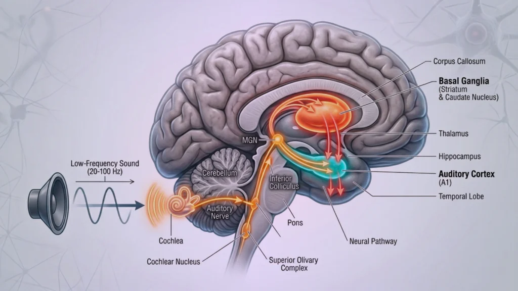 psychology of bass brain response to low frequency music neuroscience diagram