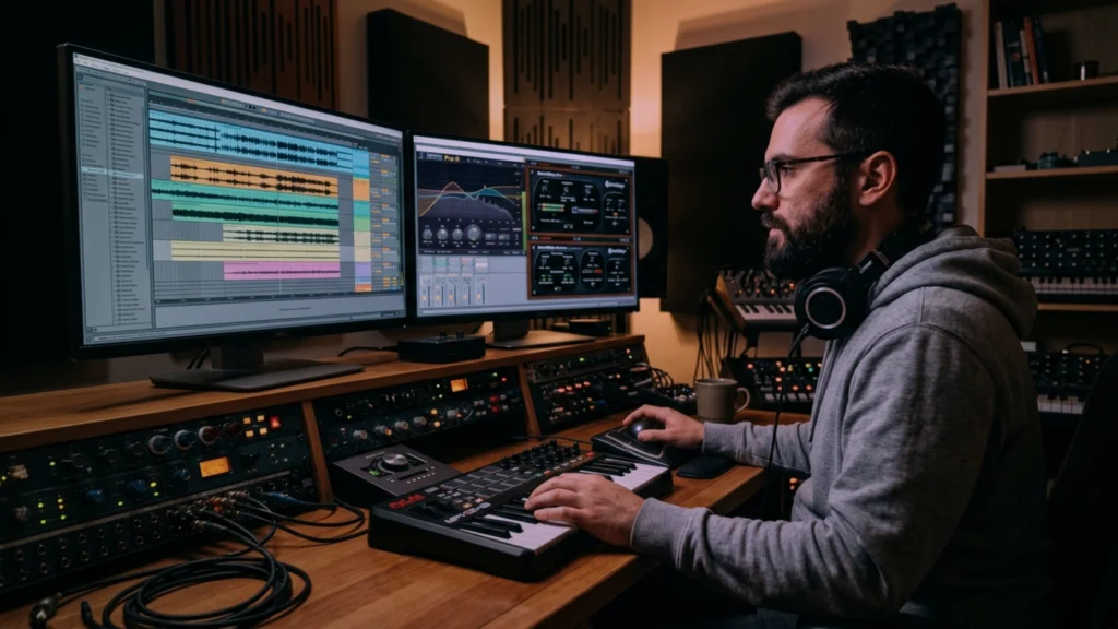atmospheric texture layering ambient sounds and noise in producer session