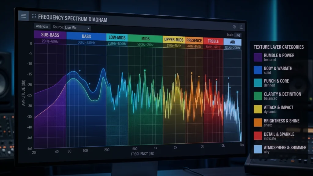 texture layering frequency spectrum showing how sound layers occupy different zones