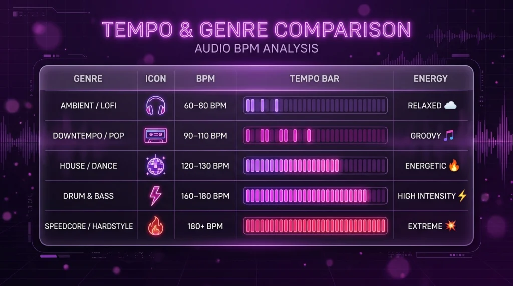 Afrobeat vs Amapiano infographic with Afro House tempo, drum and bass differences
