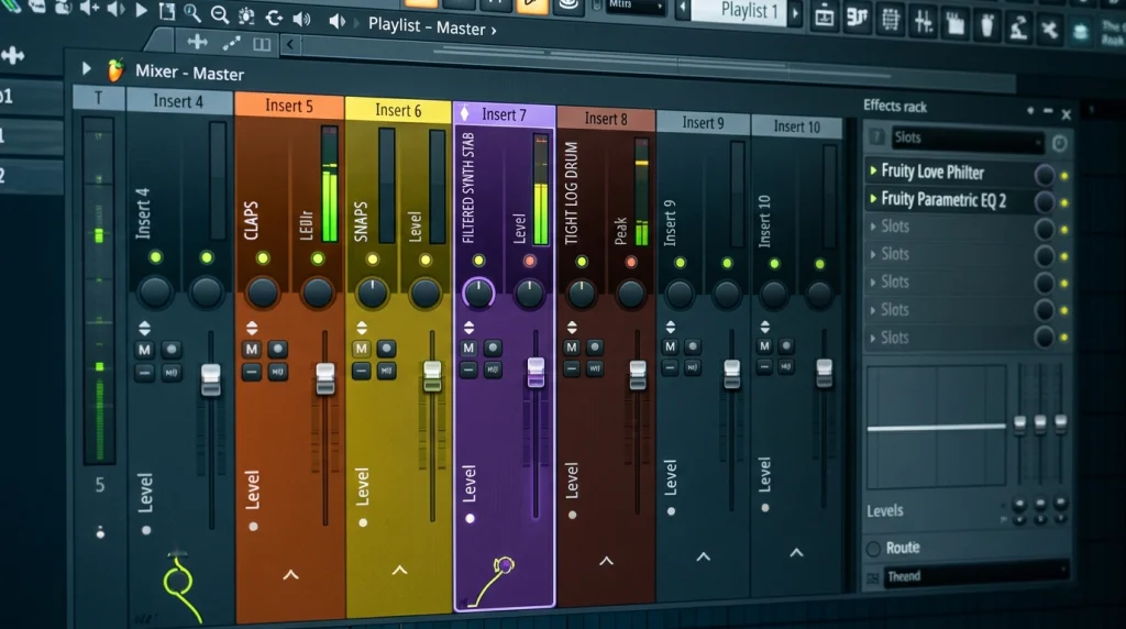 Tech piano session with claps, snaps and filtered synth stabs
