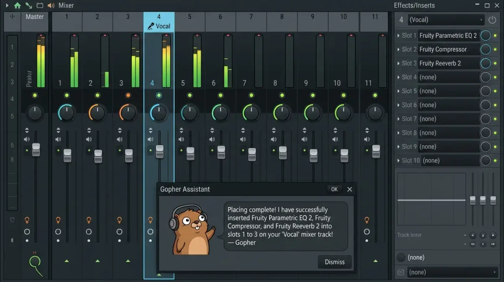 Vocal mixer track with EQ, compressor and reverb added by Gopher